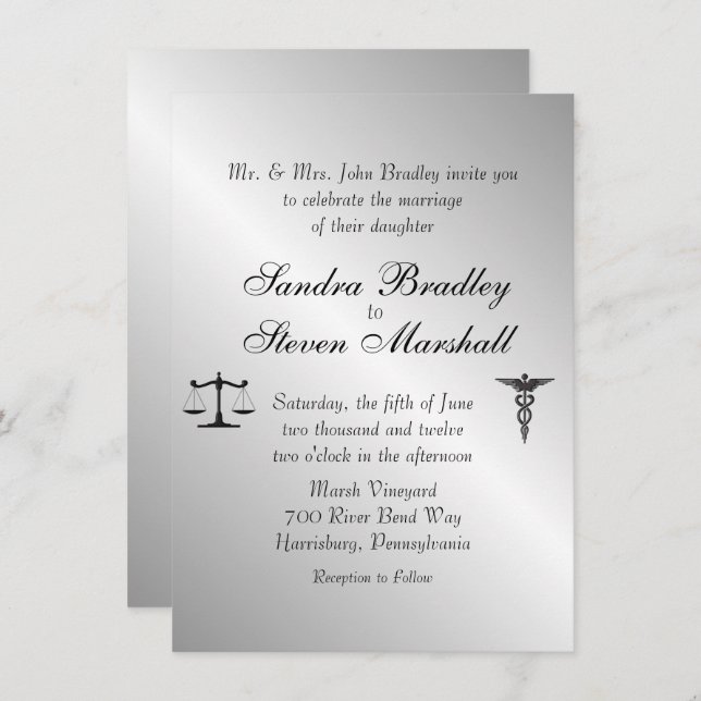 Law and Medicine Union Wedding Invitation (Front/Back)
