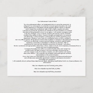 LAW ENFORCEMENT CODE OF ETHICS POSTCARD