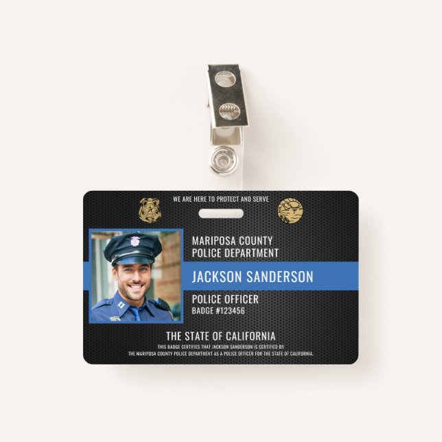 Law Enforcement Police Department Employee ID Badge (Front with Clip)