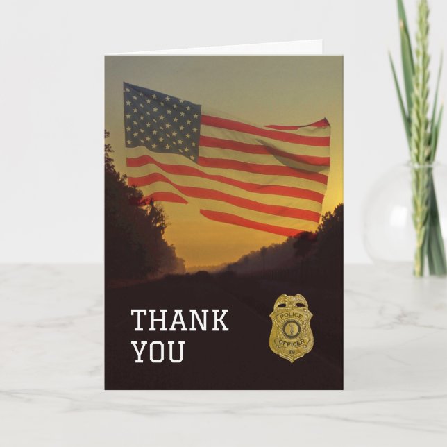 Law Enforcement showing Flag and Badge Thank You Card (Front)