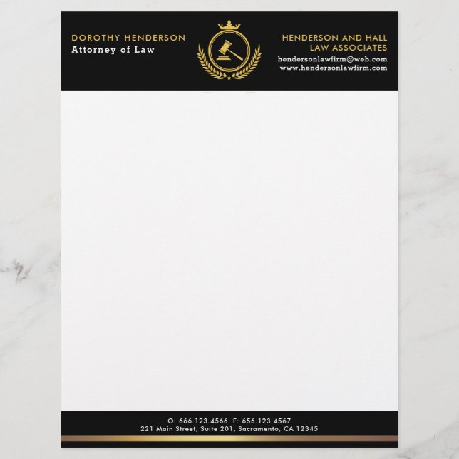 Law Firm Elegant Gold And Black Letterhead (Front)