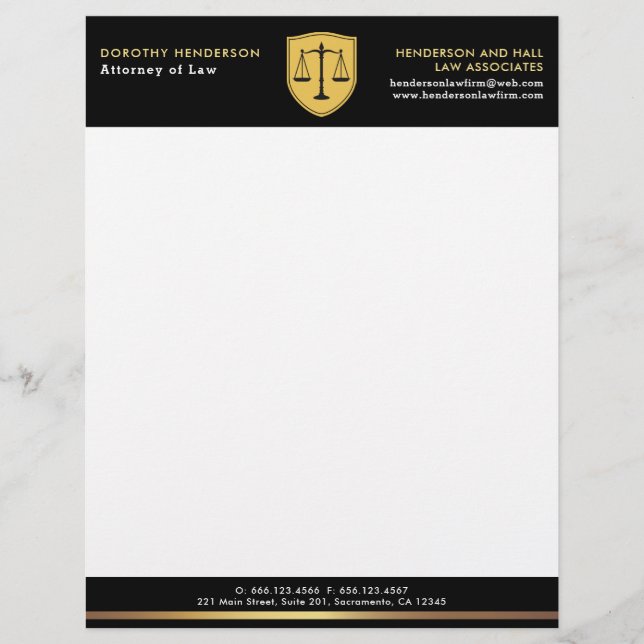 Law Firm Elegant Gold And Black Letterhead (Front)