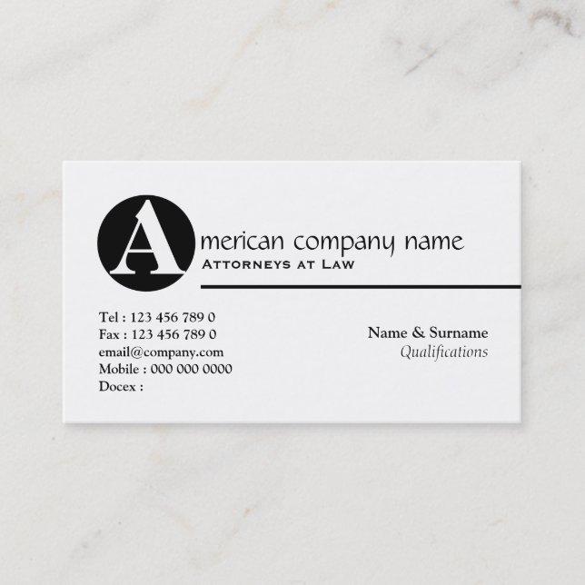 Law legal attorney monogram A Business Card (Front)