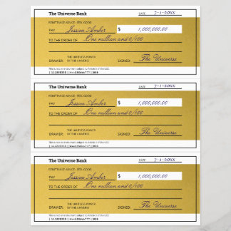 Law of Attraction 3 Blank Printable Gold Checks Flyer