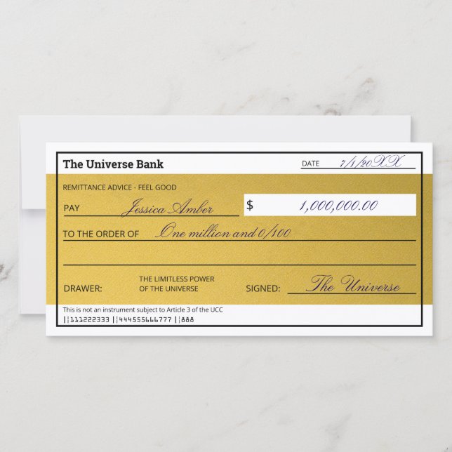Law of Attraction Elegant Gold Abundance Check (Front)