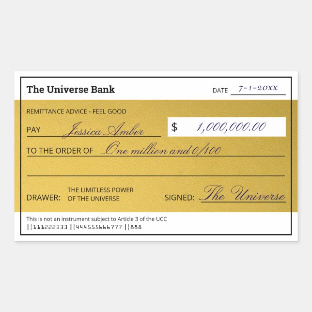 Law of Attraction Elegant Gold Abundance Check Sticker (Front)