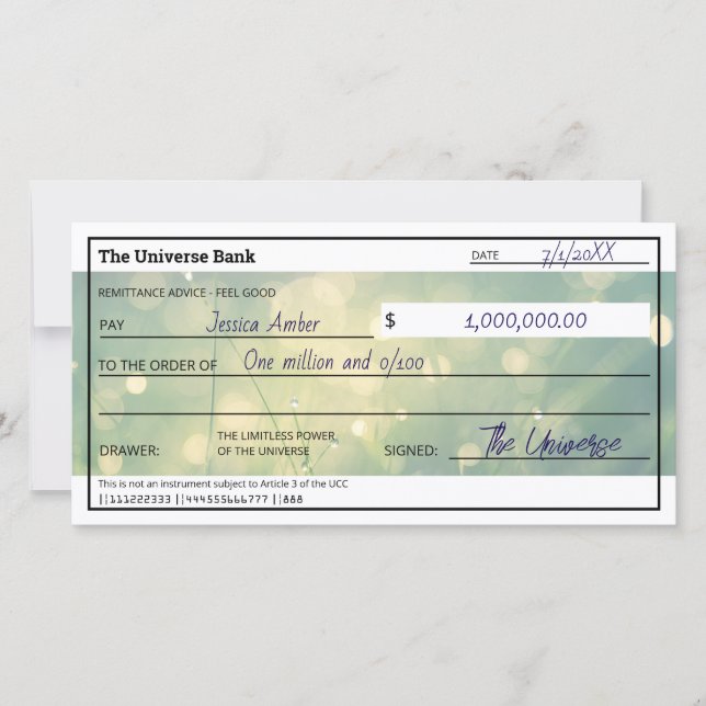 Law of Attraction Green Abundance Check Flat Card (Front)