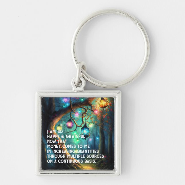 Law of Attraction Money Manifestation Quote Wealth Keychain (Front)