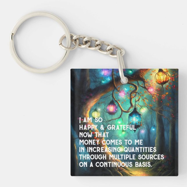 Law of Attraction Money Manifestation Quote Wealth Keychain (Front)