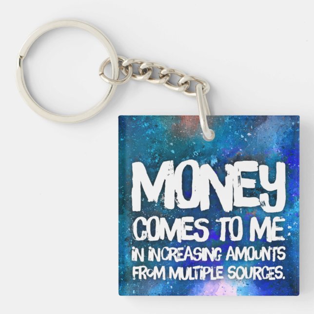 Law of Attraction Money Manifestation Quote Wealth Keychain (Front)