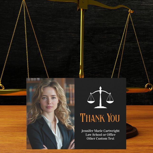 Law Office Custom Black Orange Lawyer Thank You Card (Creator Uploaded)