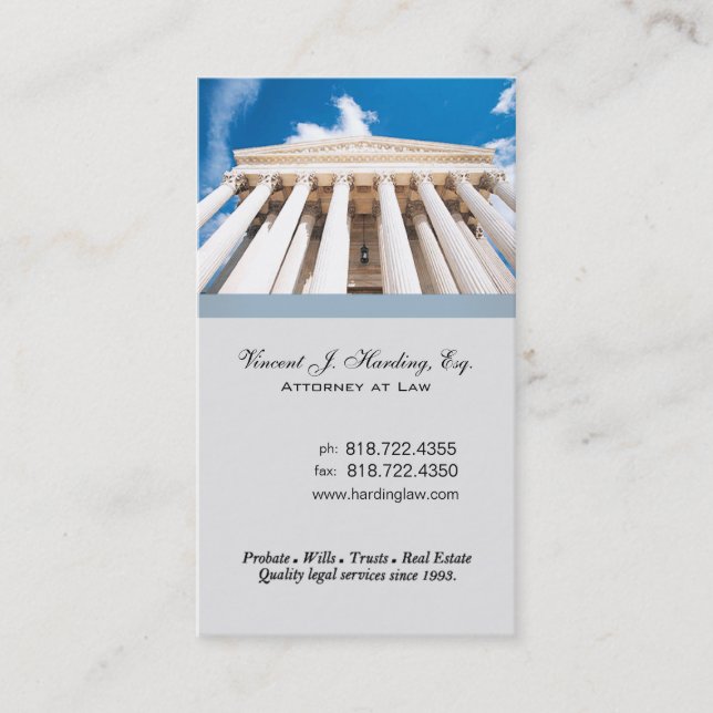 Law Offices Attorney Lawyer Pillars Supreme Court Business Card (Front)