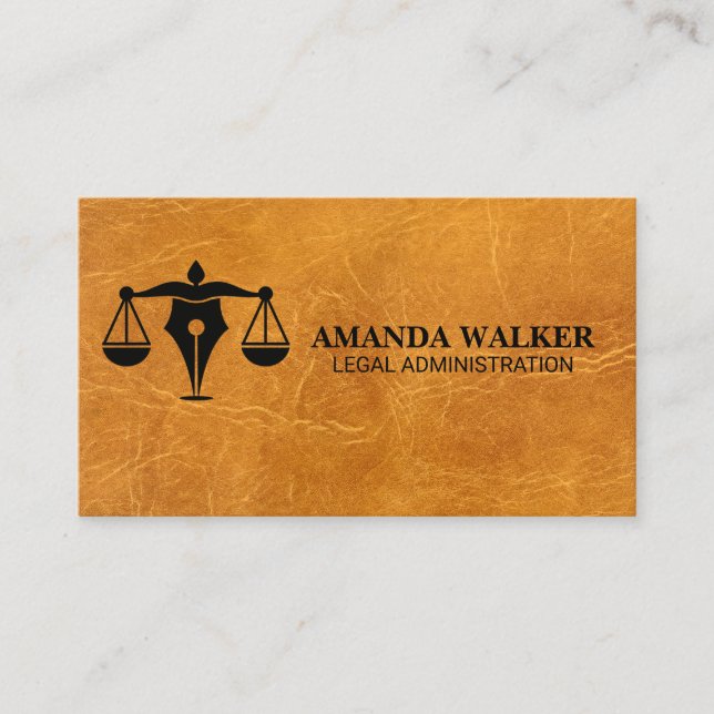 Law Pen Logo | Light Brown Leather Business Card (Front)