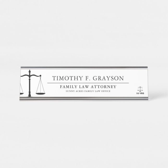 Law Professional Personalized White Desk Name Plat Desk Name Plate (Front)