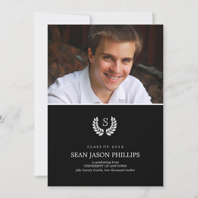 Law-rel Wreath Monogram Law Graduation Invitation (Front)