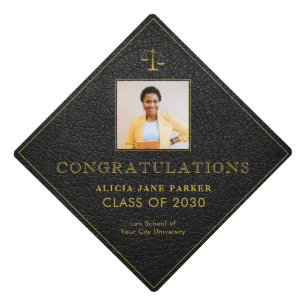 Law school 2025 graduate black gold photo graduation cap topper