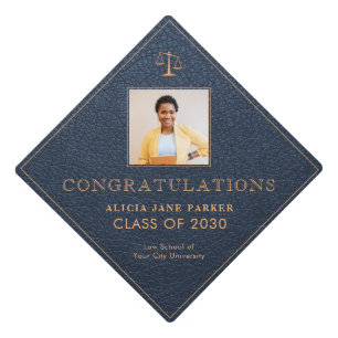 Law school 2025 graduate navy gold photo graduation cap topper