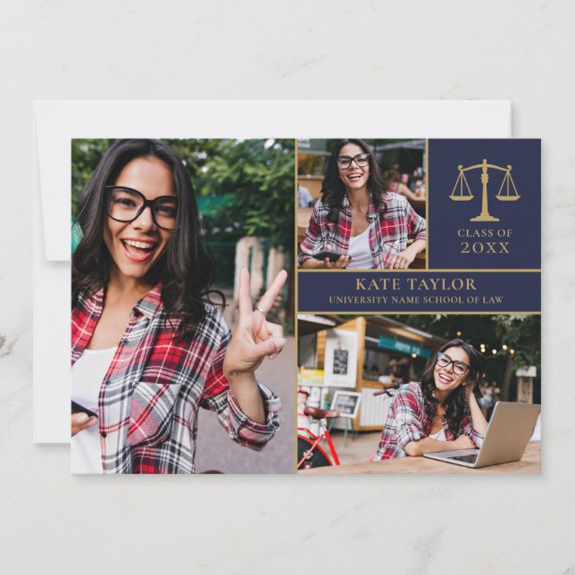 Law School 3 Photo Collage Graduation Party Invita Invitation (Front)