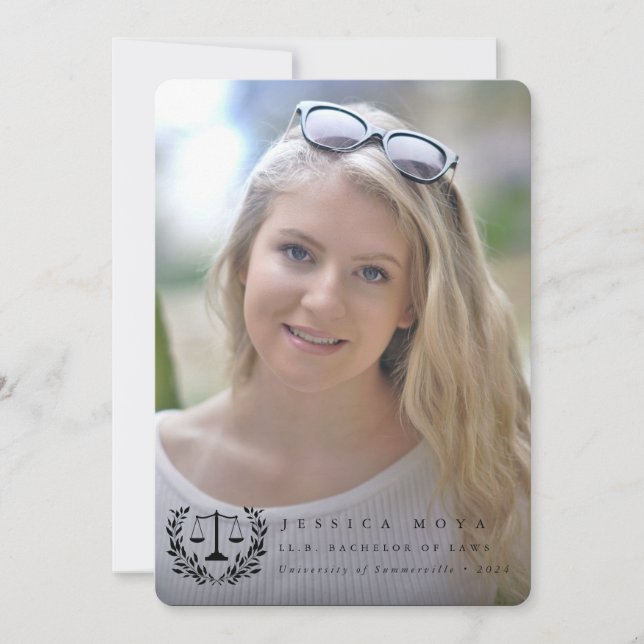 Law School Black Overlay 2 Photo Graduation Announcement (Front)