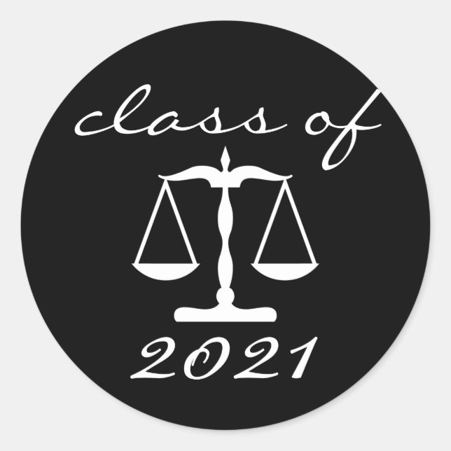 Law School Class Of 2021 (Black Scales Of Justice) Classic Round Sticker (Front)