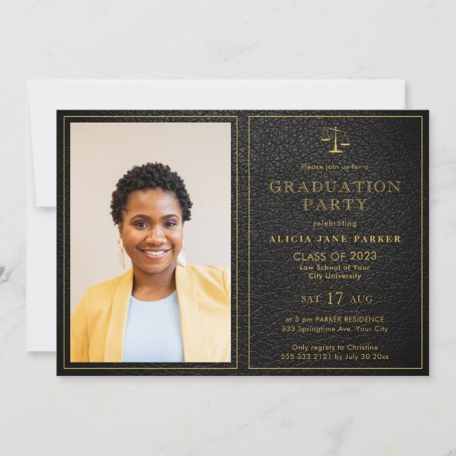 Law school class of 2023 graduation photo elegant  invitation (Front)