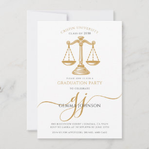 Law School Gold Script Photo Graduation Party Invitation