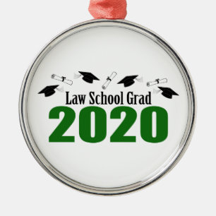 Law School Grad 2020 Caps And Diplomas (Green) Metal Ornament