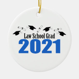 Law School Grad 2021 Caps And Diplomas (Blue) Ceramic Ornament