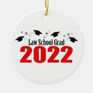 Law School Grad 2022 Caps And Diplomas (Red) Ceramic Ornament