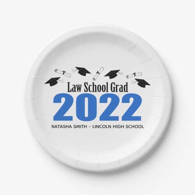 Law School Grad 2022 Caps & Diplomas (Blue) Paper Plate (Front)