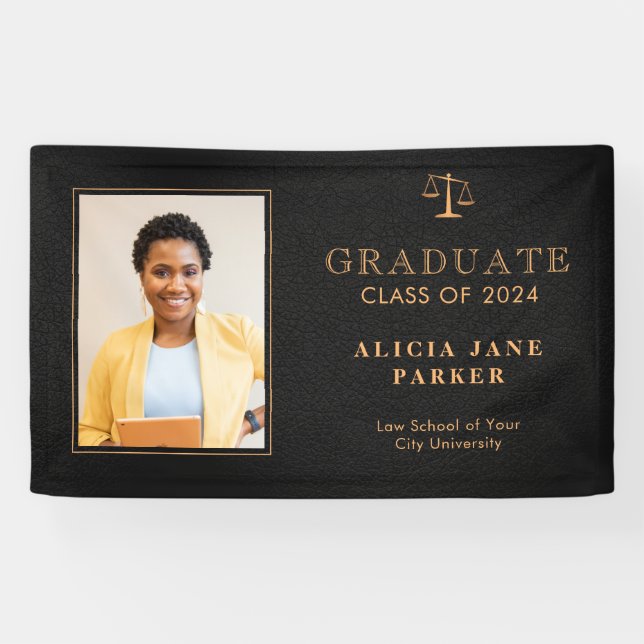 Law school graduate black gold graduation banner (Horizontal)