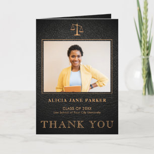 Law school graduation elegant photo thank you card