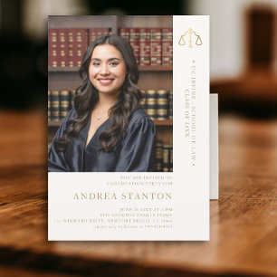 Law School Graduation Gold Scales of Justice Photo Invitation