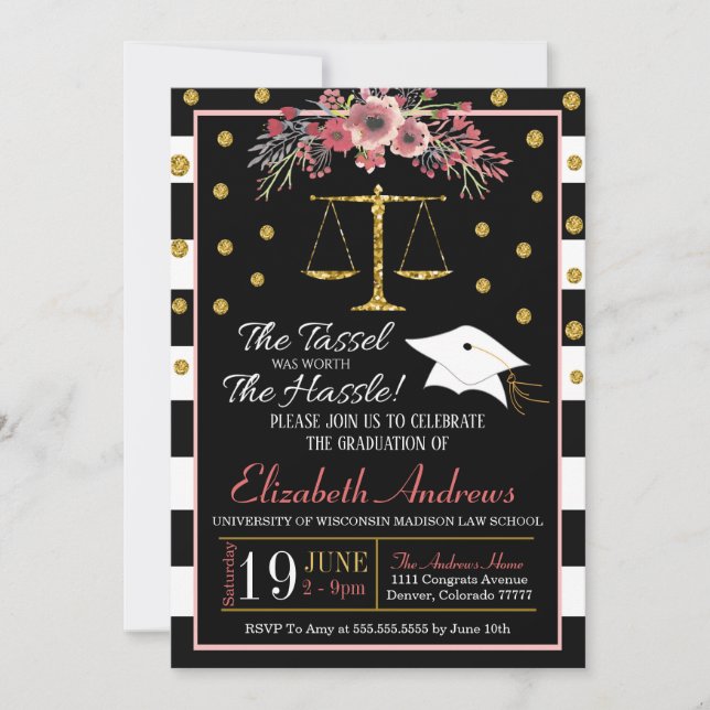 Law School Graduation Invitation -Floral (Front)