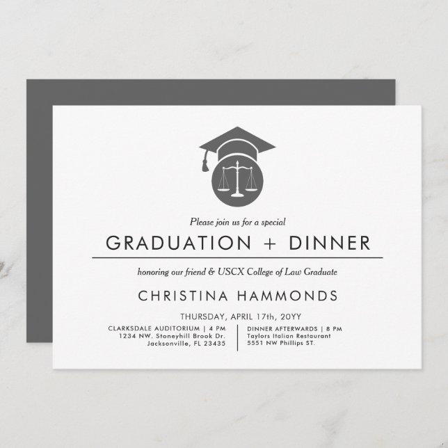 Law School Graduation | Minimalist Invitation (Front/Back)