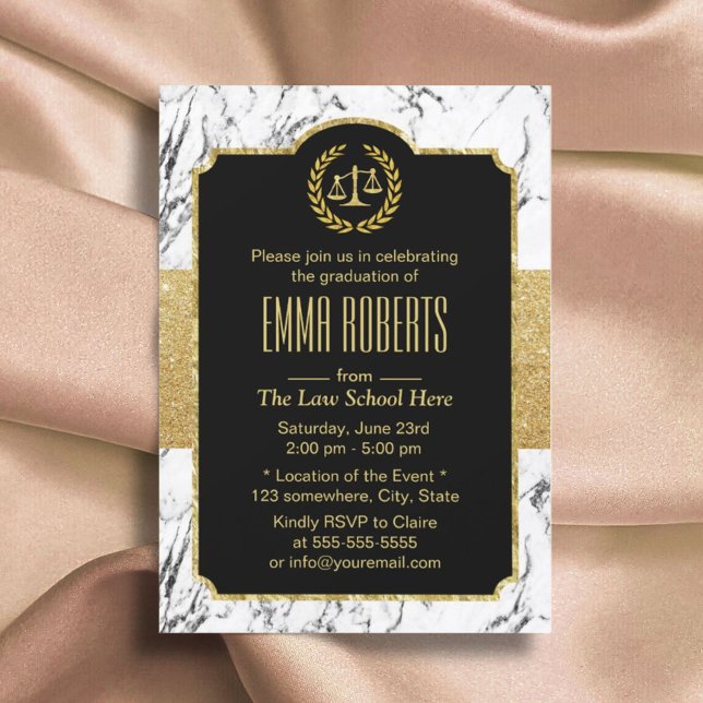 Law School Graduation Modern Marble Future Lawyer Invitation (Creator Uploaded)