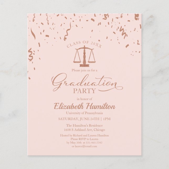 Law School Graduation Party Budget Invitations (Front)