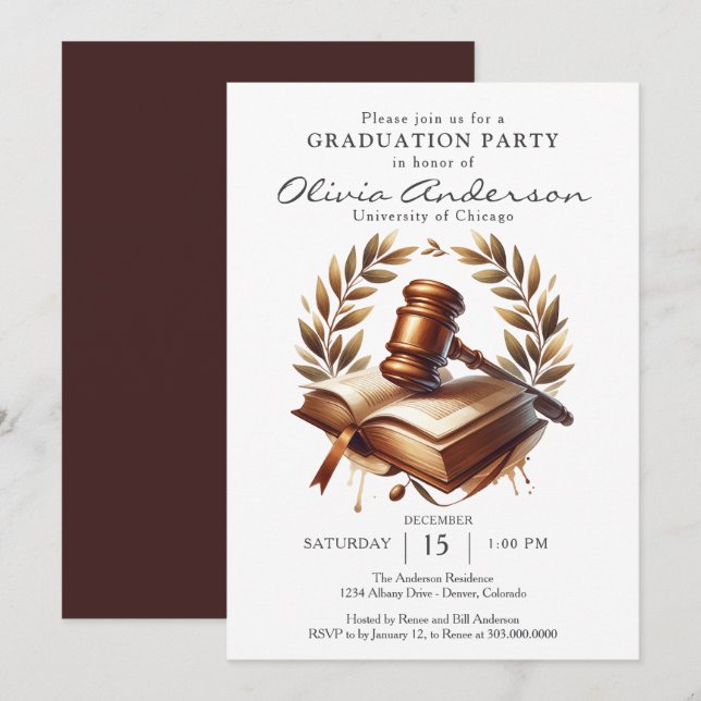 Law School Graduation Party  Invitation (Front/Back)