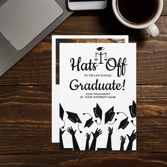 Law School Hats Off Grad Photo Graduation Party Invitation (Creator Uploaded)