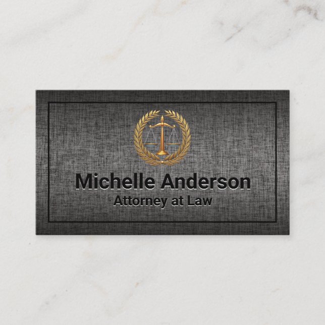Law Seal Logo | Grey Fabric Texture Business Card (Front)