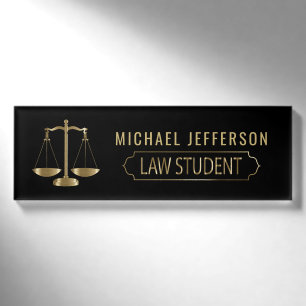 Law Student - Scales of Justice  - Black and Gold Name Tag