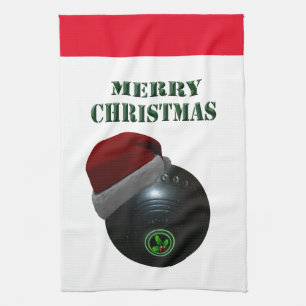 Lawn Bowl Wearing A Santa Hat, Kitchen Towel