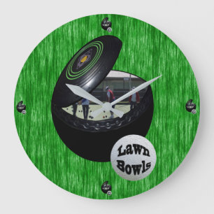 Lawn Bowlers In A Lawn Bowl,    Large Clock