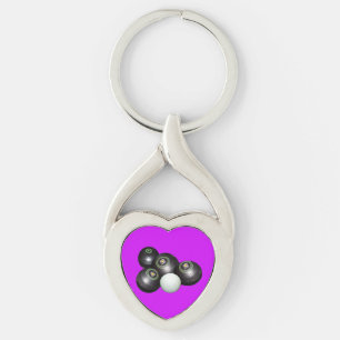 Lawn Bowls And Kitty On Purple, Keychain