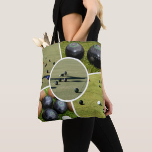 Lawn Bowls Five Picture Photo Collage, Tote Bag