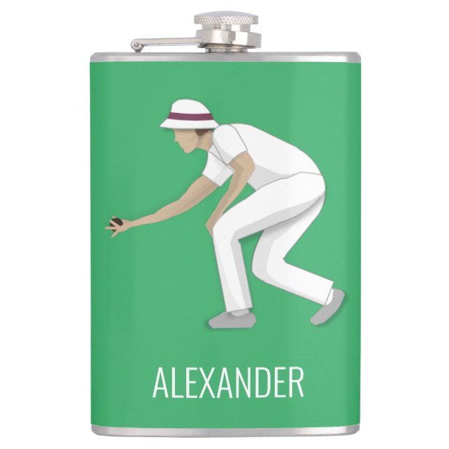 Lawn Bowls Hip Flask (Front)
