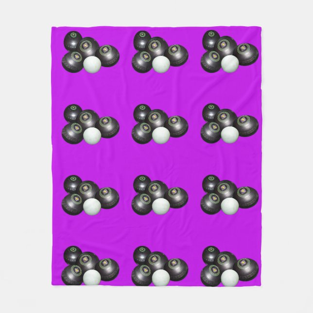 Lawn Bowls Pattern On Purple, Fleece Blanket (Front)