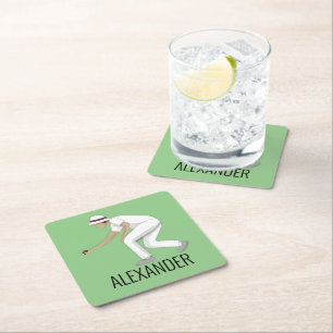 Lawn Bowls Square Paper Coaster
