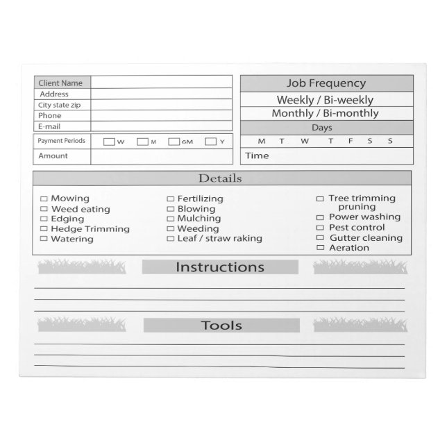 Lawn Care Client Log  Notepad (Front)