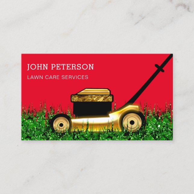 Lawn Care Gardening Grass Cutting Service Red Business Card (Front)